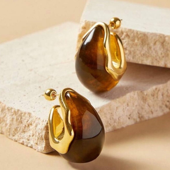 Amber Teardrop Shaped elegant Earrings with beautiful gift box 🎁 ✨✨🔥 New - Picture 1 of 5